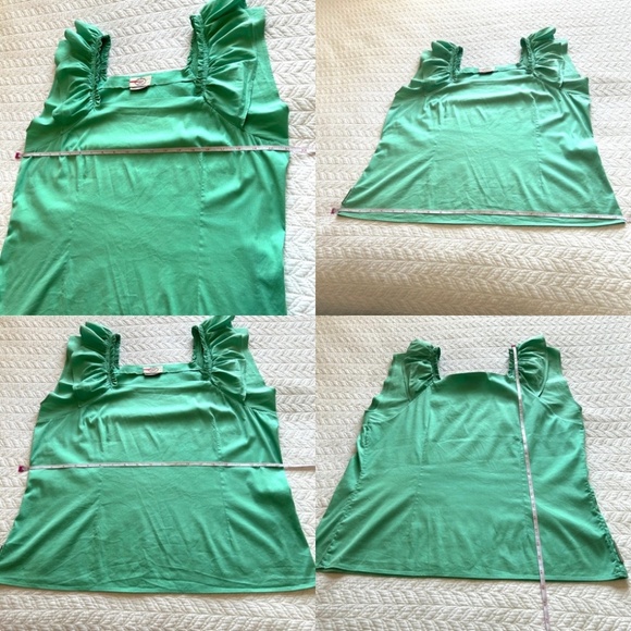 PRADA SPORT Square Neck Ruffle Short Sleeve Cotton Blend Top Green Size 44/US10 - Picture 11 of 16